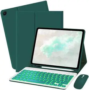 Bxomteng Keyboard Case for Amazon Kindle Fire HD 10/10 Plus 2021/2023(11/13th Generation) - 7 Colors Backlit Keyboard Cover and Mouse (Dark Green)