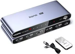 llano HDMI 2.1 Switch, HDMI Switcher 4K@120Hz 8K@60Hz with IR Remote, Switcher Selector 4 in 1 Out Supports CEC, HDCP2.3, 3D, HDR10+ VRR ALLM for PS5 and Xbox (Gray)