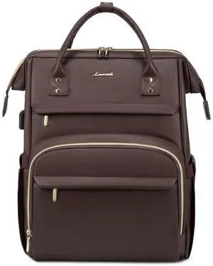 LOVEVOOK Leather Laptop Backpack for Women 15.6 inch,Travel Backpack Purse Nurse Teacher Backpack Computer Laptop Bag,Professional College Business Work Bags Carry On Backpack with USB Port,Coffee