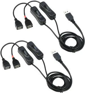 RIITOP USB Splitter with ON/Off Switch [3.3FT], USB 2.0 Extension Male to Female Cable (1x USB Data and Power Female and 1x USB Power Female)