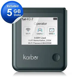 Karbor 4G LTE Mobile Hotspot, Portable WiFi for Travel in 80+ Countries, No SIM Needed, No Contract, Pocket Network Device for Traveler, 1GB Global Data (US/CA/MX/EU/Asia) & 5GB US Data