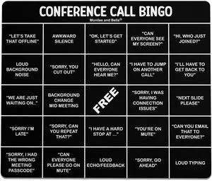 Monilee and Bella Fun and Functional Conference Call Bingo Mouse Pad - Perfect Office Gift for Co-Workers - Spice Up Virtual Meetings with Humor and Efficiency (Black)