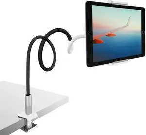 Lamicall Gooseneck Tablet Holder Mount - Flexible Arm Tablet Stand Compatible with iPad mini, Pro, Air, Switch, Galaxy Tabs, More 4.7-10.5 Devices - Black and White