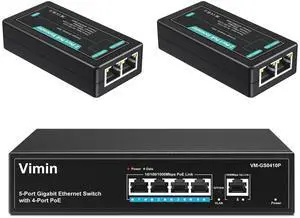 4 Port Gigabit PoE Switch with 2X 2 Port Gigabit PoE Extender for Indoor Use, Support IEEE802.3af/at, Extend Additional 100m Transmission, Mini Size, Plug and Play