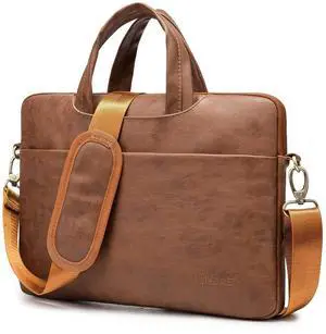 Kinmac Coffee Pu 360° Protective Water-Resistant Canvas Laptop shoulder Messenger Sleeve Briefcase case Bag For MacBook Pro 16 inch,LG Gram 16 inch and 15 inch-15.6 inch Laptop