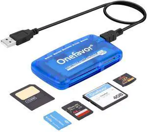 Onefavor SmartMedia Cards Reader Writer, All-in-1 USB Universal Multi Card Adapter Slim Hub Read Smart Media SD, XD, CF, MMC, MS Pro Duo, Camera Flash Memory Cards Reader for Windows, Mac, Linux