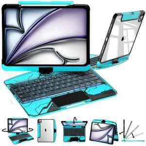 iPad Keyboard Case,for iPad Air 5th/4th 10.9" iPad Air(M3/M2,2025/2024) 11 Inch & 11" iPad Pro 4/3/2/1Transparent Keyboard case Featuring RGB backlighting,360° Rotating trackpad, and Stylus Slot,Blue