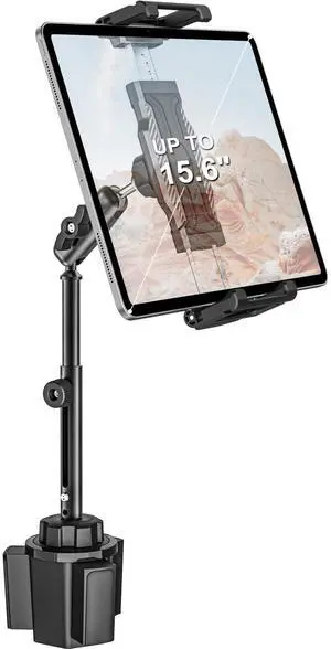 Dosvsi Cup Holder Car Large Tablet Mount, [Up to 15.6"] Metal Adjustable Arm CupHolder Tablet Clip, Heavy Duty Truck Cup Holder for iPad Pro 13 12.9 Air Mini, Galaxy tab, iPhone, 6.1-15.6" Devices