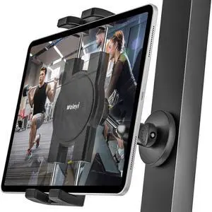woleyi Gym Magnetic Tablet Holder - [Strong Magnets] Golf Cart Tablet Mount for Gym with 360° Adjustable Metal Base, Fitness Buddy Accessories, for iPad Pro, Air, Mini, iPhone, Galaxy, 4.7-13" Devices