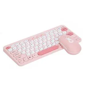 Yoidesu Wireless Mini Keyboard and Mouse Combo, Stylish Colorful Round Keycaps Mute Laptop Keyboard Mouse Set, Ergonomic Design Cute Keyboard for OS X, Gifts for Friends (), Pink