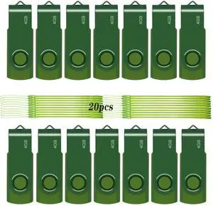 XUANREG 20PCS USB Flash Drive 4GB, USB 2.0 Thumb USB Drives with 20 Lanyards Flash Drive Green 4GB