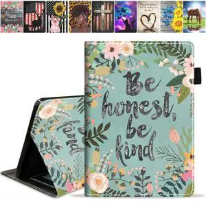 TBXOSTN Case for Amazon Kindle Fire HD 10 & Fire HD 10 Plus Tablet (11th Generation, 2021 Release), Premium PU Leather Stand Cover with Smart Auto Wake, Floral Quote Be Honest, Be Kind