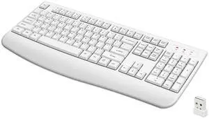 QUASIO Wireless Keyboard, 2.4G Full-Sized Ergonomic Wireless Computer Keyboard with Wrist Rest for Windows, Mac OS Laptop/PC/Desktop/Notebook (White)