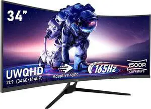 ZZA UltraWide 34 inch Curved Monitor 1500R PC Screen 165hz Refresh Rate WQHD 3440x1440 Computer Gaming Monitor VA PanelAMD FreeSync Premium | HDR10 | 99% sRGB | VESA
