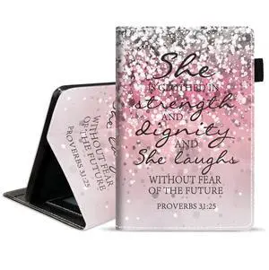 WEUIUJKILO Case for All-New Kindle Fire HD 10 & Fire HD 10 Plus Tablet (11th Generation, 2021 Release) - Bible Verses Proverbs 31:25 Design Slim PU Leather Stand Cover with Auto Sleep Wake