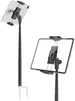 INSSKY Tablet Monopod Stand, 360° Heavy Duty Sturdy Quick-Set Ground Spike Base, Golf Swing Recording Stand, Fit Thickness Case (Deep Max 1.18'') for iPad Pro/Air/Mini, Galaxy Tab & 6.1-15.6" Devices