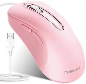memzuoix Wired Mouse, USB Computer Mouse 1400 DPI Mobile Optical Mouse Ergonomic Design Computer Mice with 5FT Cord for Laptop, PC, Desktop, MacBook, 5 Buttons (Pink)