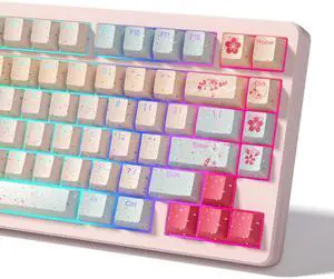 Womier Japanese Cute Keycaps - PBT Keyboard Keycaps Custom Shine Through Backlit 60 65 75 100 Percent, Dye Sublimation Cherry Profile Doubleshot Pink Key Cap for Mechanical Keyboards