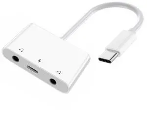chenyang 3 in 1 USB C to 2 3.5mm Audio AUX & MIC Sound Card Adapter with PD 15W Charge for Laptop Tablet Phone