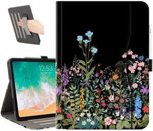 Lalumix for iPad Pro 13 Inch Case 2024, for iPad Pro 13 Inch Case, for iPad Pro M4 13 Inch Cover Pencil Holder/Hand Strap/Pocket/Anti-Skid Stripes, for iPad Pro 13 Cover Auto Wake/Sleep, Black Floral