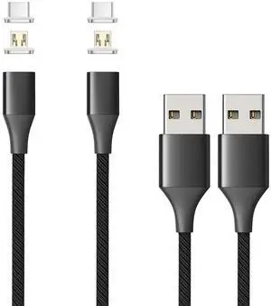 N. NETDOT Magnetic Charging Cable, Gen10 Nylon Braided 2-in-1Magnetic Phone Charger Compatible with USB-C and Micro-USB Devices (3.3ft/2 Pack Black)