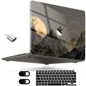 MEEgoodo for MacBook Air 13 inch Case 2021 2020 2019 2018, Cover Fit Model A2337 M1 A2179 A1932, Flexible Crystal Case for 13.3-inch Laptop, Hard Shell Cases for MacBook Air M1,Glowing Lines Full Moon