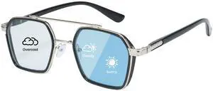 Cyxus Photochromic Blue Light Glasses for Men Women Computer Glasses UV Protection Glasses 8260 (Bright Black Frame Blue Lens)