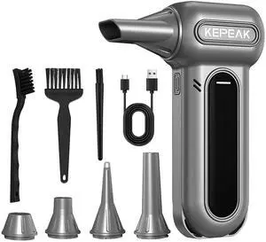 KEPEAK Electric Compressed Air Duster, 130000RPM Cordless Rechargeable Air Duster with Brushless Motor, 4 Gear Adjustable Dust Blower for Computer, Keyboard, Home, Outdoor-Replace Compressed Air Can