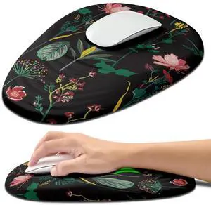 Hokafenle Ergonomic Mouse Pad Wrist Support with Stepped-Wedge Design, Wrist Rest Pain Relief Mousepad Filled with Memory Foam, Carpal Tunnel Mousepad for Wireless Mouse(12x8 inch, Botanical Flowers)