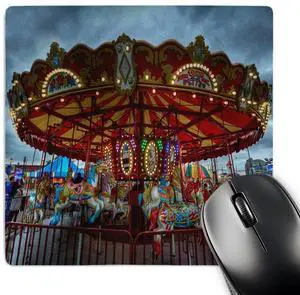 3dRose LLC 8 x 8 x 0.25 Inches Mouse Pad, Colorful Merry Go Round at Amusement Park (mp_98394_1)