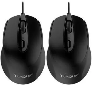 YUMQUA G222 Silent Computer Mouse - 2 Pack Wired Optical USB Mouse, 800/1200 DPI, Home & Office, Desktop & Laptop PC & Chromebook