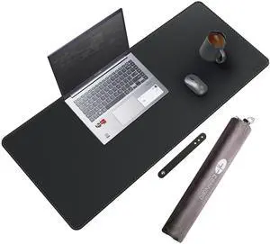 CENNBIE Leather Desk Mat Protector, 35.5" x 16" Extra Large Leather Office Desk Pad Mat for Full Desk, Computer Desk Mat on top of desks - Oversized Large Mouse Pad (Black)
