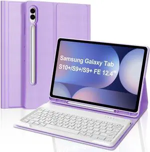 Keyboard with Tablet Case for Samsung Galaxy Tab S10+/S9 +/S9 FE+ 12.4 inch,Detachable Wireless Keyboard Soft TPU Folio Case for S10 Plus/S9 Plus/S9 FE Plus, with S Pen Holder(Purple)