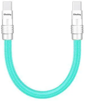 Chubbycable Short USB C Cable - 0.32FT, 240W Fast Charging, Nylon Braided Type C Charger Cord for Power Bank, Phones, Tablets, Light Blue