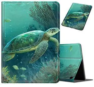 Case for All-New Amazon Fire HD 10 and 10 Plus Tablet (13th/11th Generation, 2023/2021 Release) 10.1", Slim PU Leather Adjustable Stand with Sleep/Wake Kindle Fire HD 10 Case, Green Turtle