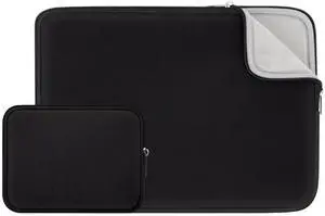 RAINYEAR 15 Inch Laptop Sleeve Protective Case Fluffy Lining Cover with Accessories Pouch, Compatible with 15.4" MacBook Pro/Air A3241 A2941 A3114 A1938 A1707 A1990 (Black, Upgraded Version)