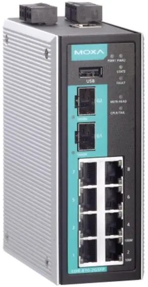 MOXA EDR-810-VPN-2GSFP Industrial Secure Router Switch with 8 x 10/100BaseTX Ports, 2 x 1000BaseSFP Slots, 1 WAN, Firewall/NAT, -10C to 60°C