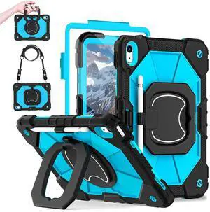 Dteck Case for iPad (A16) 11th Generation 11" 2025/10th Gen 10.9" 2022: with 2 Replaceable Front Covers, Military-Grade Drop-Proof Silicone Cover, Built-in Screen Protector, Shoulder Strap, Blue