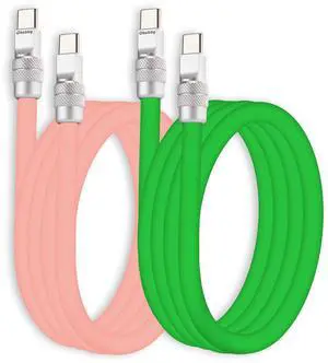 chubbycable Couple Chubby 2-Pack 240W USB C Cable Extra Thick Silicone Fast Charging Cable Compatible with iPhone 17-15 Series iPad Galaxy Series, Pink+Green, Type-C to Type-C, 4.9FT