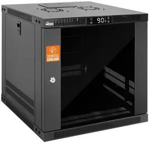 Tecmojo 9U Wall Mount Rack with Thermostat, 17.7inch Depth Enclosed Server Cabinet with 2 Cooling Fans,Lockable Door & Hardware,9U Rack for 19inch Equipments,Glass Door