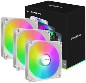 FS-120W 120mm RGB Case Fan 3 Pack - White Cooling Fans With Hydraulic Bearing, Low Noise, 12V 3-Pin and Molex 4-Pin PSU Plug for PC