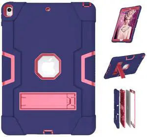 Jaorty 3 in 1 Hybrid Case for iPad Air 3 10.5" & iPad Pro 10.5" - Heavy Duty Rugged Stand, Shockproof, Anti-Slip, Anti-Scratch, Blue/Rose Red