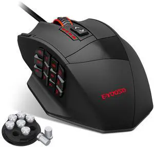 E-YOOSO MMO Gaming Mouse, 16400 DPI High Precision Wired RGB Mice, 18 Programmable Buttons, Software Supports,Rapid Fire USB Gaming Mouse with 8 x 2.4g Weight Tuning for PC Laptop MOBA-FPS, Black