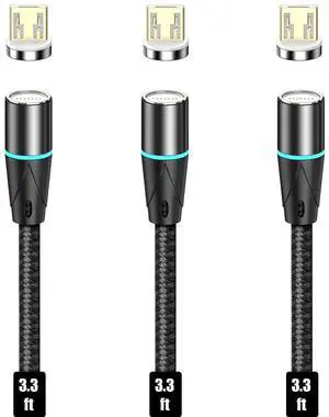 N. NETDOT Gen12 Micro-USB [3.3ft,3 Pack Black] Magnetic Fast Charging Data Transfer Cable Compatible with Android Device