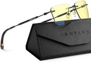 ANYLUV Rimless Blue Light Glasses Men, Rectangle Lightweight Blue Light Blocking Glasses, Stylish Metal Temple Anti Eyestrain