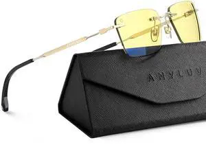 ANYLUV Rimless Blue Light Glasses Men, Rectangle Lightweight Blue Light Blocking Glasses, Stylish Metal Temple Anti Eyestrain