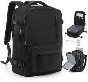 bergsalz Vacuum Seal Backpack Travel With Pump,Mochila De Viaje Compresion Al Vacio,Personal Item Travel Backpack With Vacuum System,Large Carry On Vacpack Backpacks For Women Men,Black