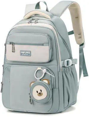 Leaper Preppy Backpack for Teens : 18.5 inch Bookbag Multi-pocket for School Daily -Water Resistant Anti Theft Middle Highschool Student - Aged 10-16 - Gifts for Girls and Kids(Blue)