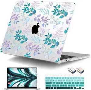 DONGKE for MacBook Air 13.6 Inch Case 2025 2024-2022 A3240 A3113 A2681 M4 M3 M2 Chip Touch ID, Plastic Hard Shell & Keyboard Cover & Type C Adapter for MacBook Air 13 inch M4, Lilac Leaves
