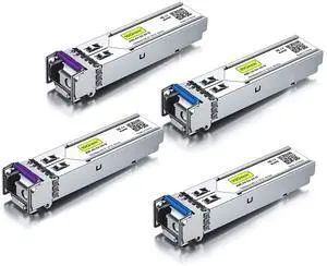 10Gtek 2-Pair of 1.25G SFP Bidi Transceiver, 1000Base-BIDI SingleMode Simplex LC Fiber Module for Cisco GLC-BX-D, Ubiquiti UniFi UF-SM-1G-S, Mikrotik and More, SMF 1490nm/1310nm, DDM, up to 20 km